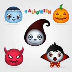 Collection of cute monster halloween costume design vector. Cute Face Monster cartoon vector