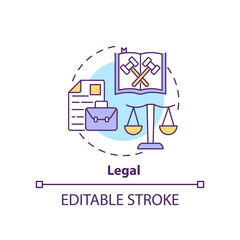 Legal concept icon. Law regulation system. Customer protection. PESTLE analysis abstract idea thin line illustration. Isolated outline drawing. Editable stroke. Arial, Myriad Pro-Bold fonts used