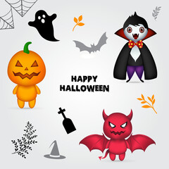 Celebration of Halloween party design vector with cute monster vector.
