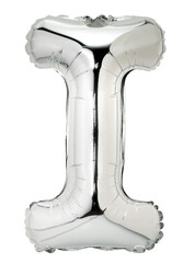 Letter I in silver mylar balloon isolated on transparent