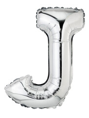 Letter J in silver mylar balloon isolated on transparent