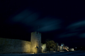 Town-Wall in Visby, Gotland, Sweden in winter at Night