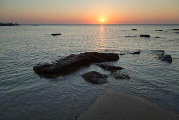 Sunrise over beach in Faliraki, Rhodes, Greece