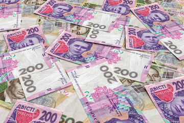 Stack of ukrainian money hryvnia (grivna, hryvna) with 500 banknotes