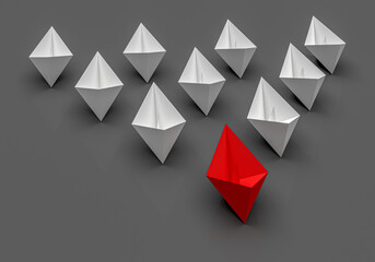 Obraz premium Leadership and business concept. One red leader ship leads other ships forward