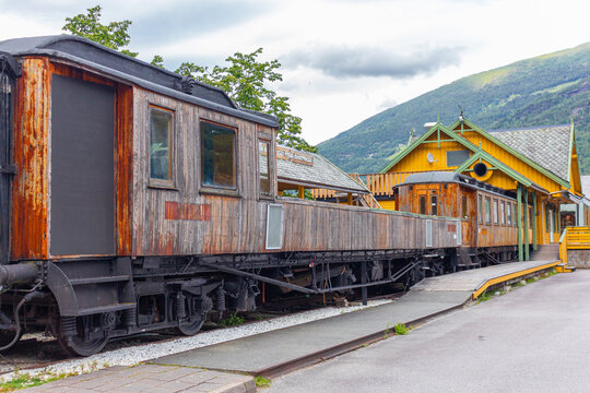  Old museum raolway train carriage in Flam, Norway