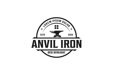 Blacksmith Anvil logo workshop steel industry vintage style iron metal work icon symbol