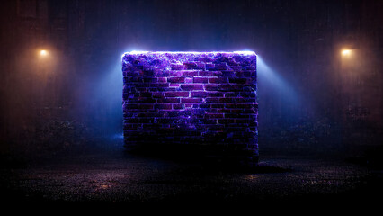 Glowing purple neon brick wall background illustration