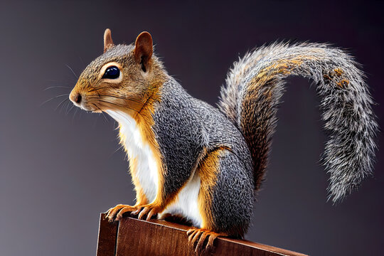 Cute Squirrel Sitting In Studio With Fur And Tail