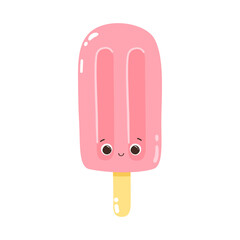 Cute vector character popsicles on a stick. Cold dessert ice cream. Summer sweetness