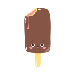 Cute character popsicles with chocolate icing on a stick. Cold dessert ice cream. Summer sweetness