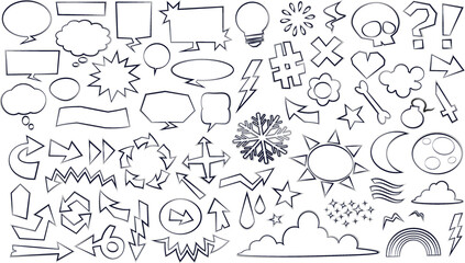 Pack of Cartoony Doodle Speech Bubble and Emotion Stickers PNG Icon Set