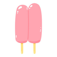Double popsicles on a stick. Cold dessert ice cream. Summer sweetness