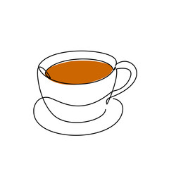 A nice cup of tea or coffee - continuous single line drawing vector illustration hand drawn style design for food and beverages concept