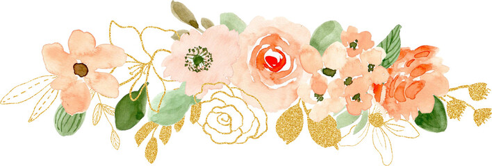 peach and gold floral watercolor bouquet © wulano