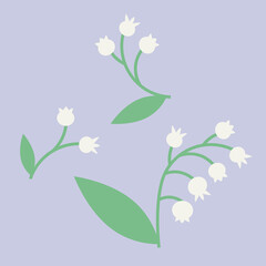 Lily of the valley design elements. Wildflowers in flat style.