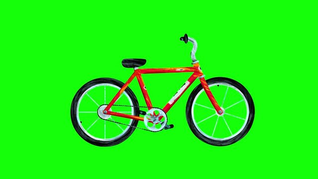 Animated man's bicycle seen from the right on green background. Paint hand made cartoon style seamless loop. Motion design graphic animation business explainer style.