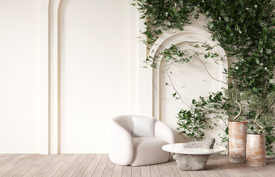mock up poster frame in modern interior background, living room, Contemprorary style, 3D render, illustration