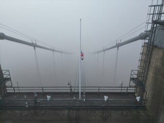 The Union Flag at half mast on the Humber Bridge north tower at Hessle  Queen Elisabeth has died...