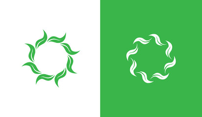 Green Leaf Circle Logo Concept symbol icon sign Element Design. Herbal, Natural Products, Cosmetics, Ecology, health Care, spa, yoga Logotype. Vector illustration template