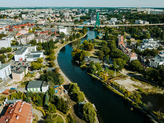 Bydgoszcz. Aerial View of City Center of Bydgoszcz near Brda River. The largest city in the Kuyavian-Pomeranian Voivodeship. Poland. Europe. - obrazy, fototapety, plakaty