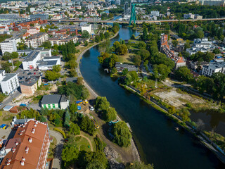 Fototapeta na wymiar Bydgoszcz. Aerial View of City Center of Bydgoszcz near Brda River. The largest city in the Kuyavian-Pomeranian Voivodeship. Poland. Europe.