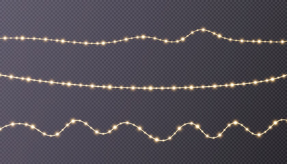 Christmas lights design elements Glowing garlands for Christmas holiday cards, banners, posters, web design.