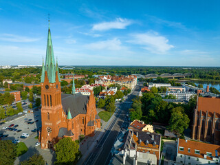Torun. Aerial View of Old City of Torun. Vistula ( Wisla ) River with Bridge and Historical...