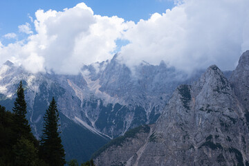 view of green valley down  Slovenian alps on the way to Mala Mojstrovka