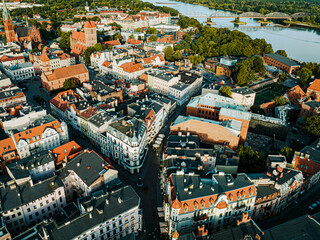 Torun. Aerial View of Old City of Torun. Vistula ( Wisla ) River with Bridge and Historical...