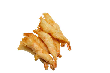 Freshly fried king prawns cut out on a white background