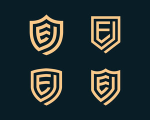 Initial Letter E Shield logo Concept icon sign symbol Design Element Line Art Style. Security, Heraldic, Guard Logotype. Vector illustration template