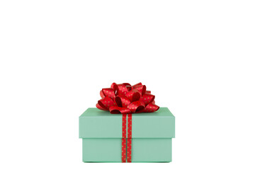 Gift box with red ribbon isolated on transparent background, PNG