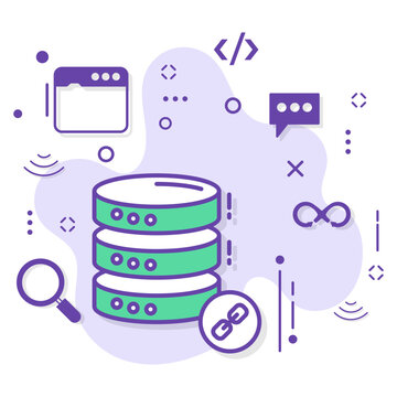 Linked or chain servers Concept, Database Engine Vector Icon Design, Cloud computing and Web hosting services Symbol, DB Machine Sign, Round Storage Disck