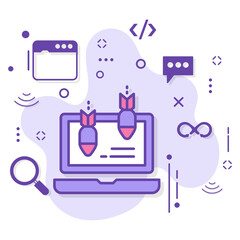 Machine Hacking Attempt stock illustration, Distributed DoS attack vector color icon design, Cloud computing and Web hosting services Symbol,  Application layer attacks Concept, 