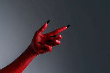 Scary female monster hands halloween character red color isolated background.
