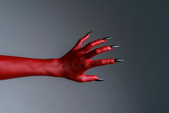 Scary Female Monster Hands Halloween Character Red Color Isolated Background.