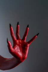 Scary female monster hands halloween character red color isolated background.