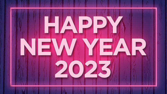 Happy new year 2023 typography with neon color background, attractive color on happy new year 2023 text. 