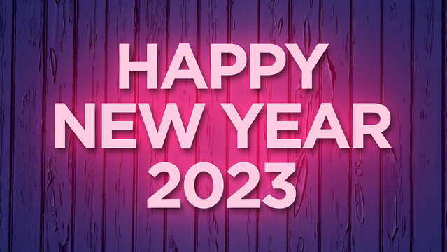 Happy new year 2023 typography with neon color background, attractive color on happy new year 2023 text. 