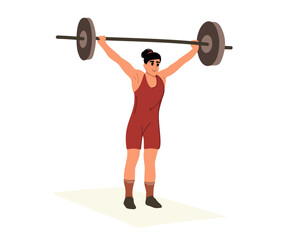 Fototapeta na wymiar Strong muscular woman in sportswear doing deadlift during workout. Young bodybuilder woman doing exercise with a heavy weight bar in gym. Powerlifting, sports lifestyle. Vector illustration