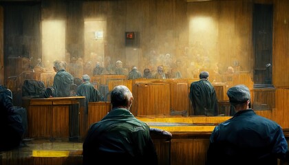 illustration of a defendant in the courtroom - obrazy, fototapety, plakaty