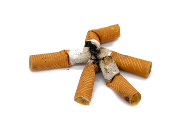 Cigarette butt with filter isolated on white background