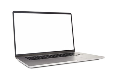 Modern laptop with blank white screen. Template mock up