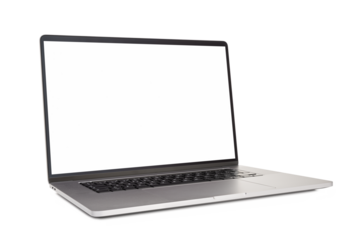 Modern laptop with blank white screen. Template mock up