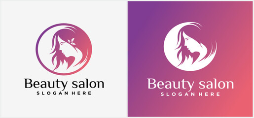 beauty salon logo ,women's hair salon logo, beauty salon with woman silhouette