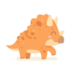 Cute baby dinosaur, isolated funny triceratops, prehistoric animal and young happy dragon