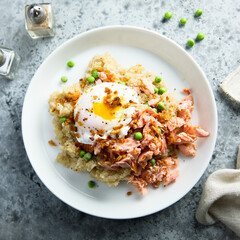 Quinoa with salmon and poached egg