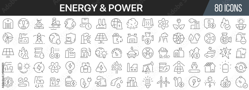 Poster Energy and power line icons collection. Big UI icon set in a flat design. Thin outline icons pack. Vector illustration EPS10