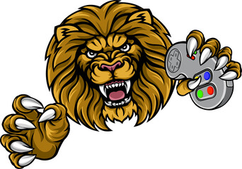 Lion Gamer Player Mascot